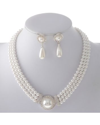 Synthetic Pearl Necklace Earring Set