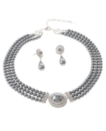 Synthetic Pearl Necklace Earring Set 