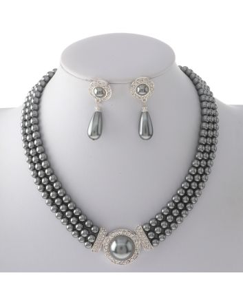 Synthetic Pearl Necklace Earring Set 