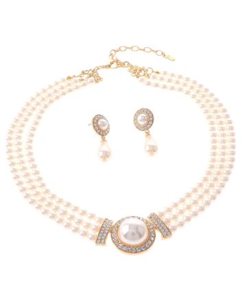 Synthetic Pearl Necklace Earring Set