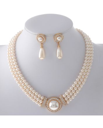Synthetic Pearl Necklace Earring Set