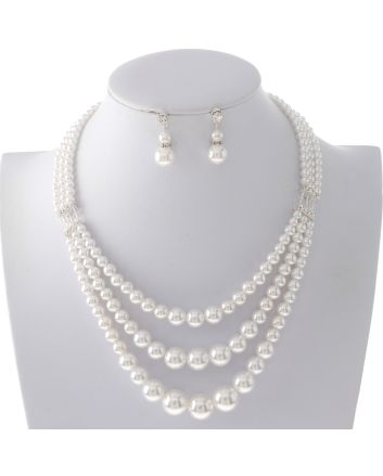 Synthetic Pearl Necklace Earring Set