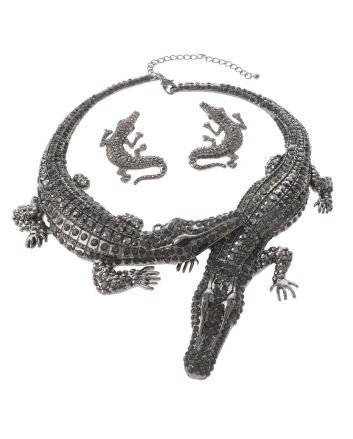 Large Crystal Alligator Necklace Earring Set