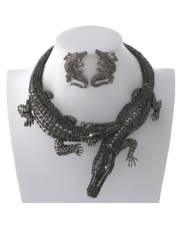 Large Crystal Alligator Necklace Earring Set