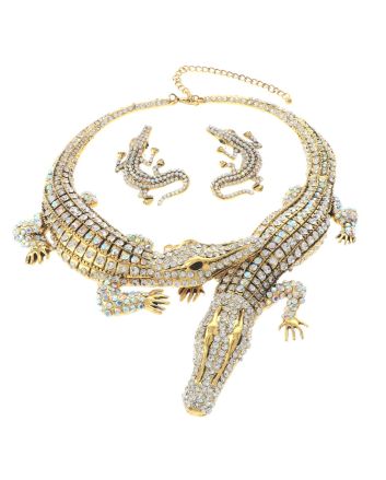 Large Crystal Alligator Necklace Earring Set