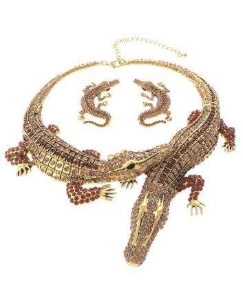 Large Crystal Alligator Necklace Earring Set