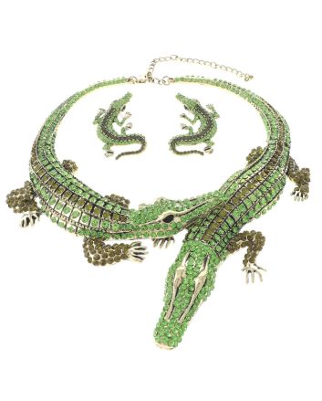 Large Crystal Alligator Necklace Earring Set