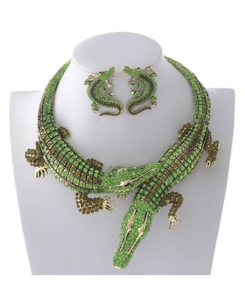 Large Crystal Alligator Necklace Earring Set