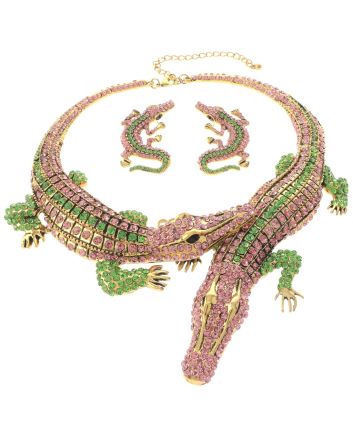 Large Crystal Alligator Necklace Earring Set