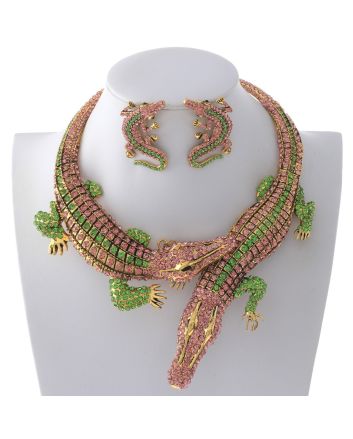 Large Crystal Alligator Necklace Earring Set