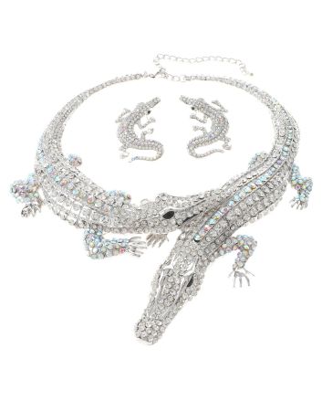Large Crystal Alligator Necklace Earring Set
