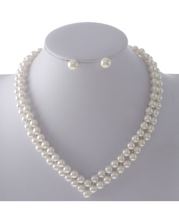 Synthetic Pearl Necklace Earring Set
