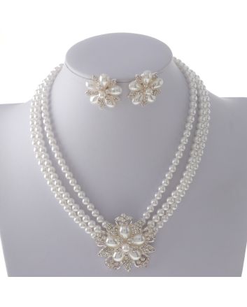 Synthetic Pearl Necklace Earring Set