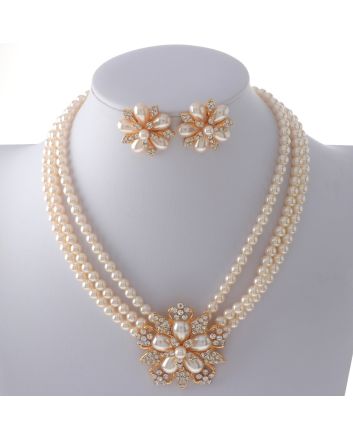 Synthetic Pearl Necklace Earring Set