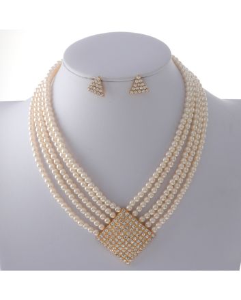 Synthetic Pearl Necklace Earring Set
