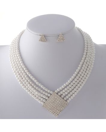 Synthetic Pearl Necklace Earring Set