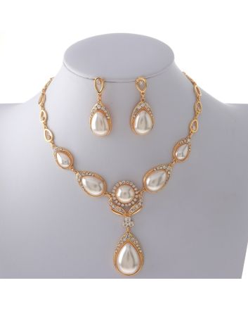 Synthetic Pearl Necklace Earring Set
