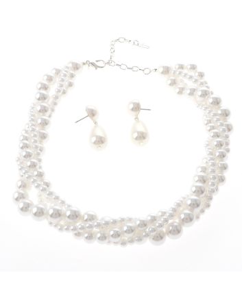 Synthetic Pearl Necklace Earring Set