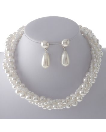 Synthetic Pearl Necklace Earring Set
