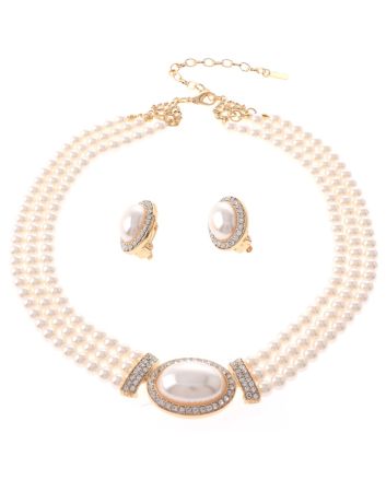 Synthetic Pearl Necklace Earring Set