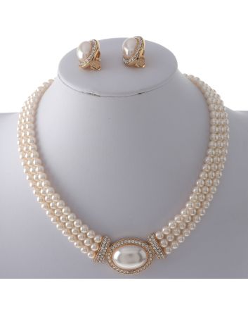 Synthetic Pearl Necklace Earring Set