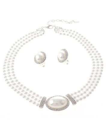 Synthetic Pearl Necklace Earring Set