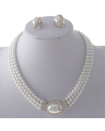 Synthetic Pearl Necklace Earring Set