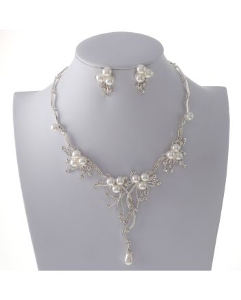 Synthetic Pearl Necklace Earring Set