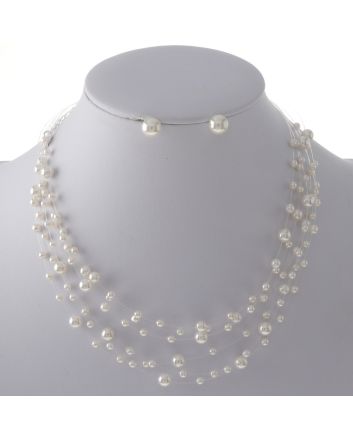 Synthetic Pearl Necklace Earring Set