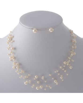Synthetic Pearl Necklace Earring Set