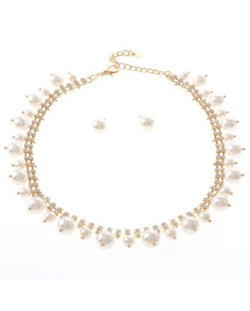 Synthetic Pearl Necklace Earring Set 