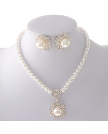 Synthetic Pearl Necklace Earring Set