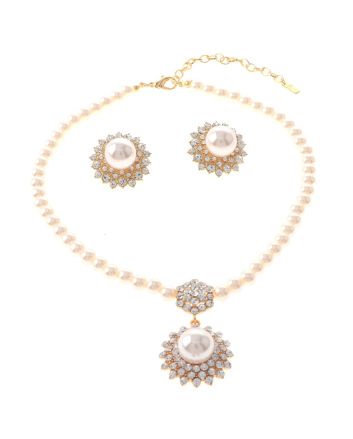 Synthetic Pearl Necklace Earring Set