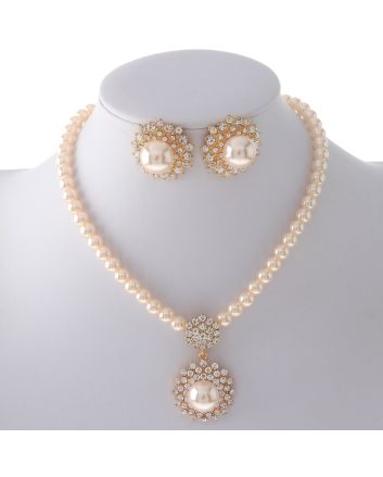 Synthetic Pearl Necklace Earring Set
