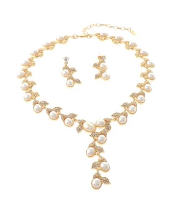 Synthetic Pearl Necklace Earring Set 