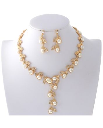 Synthetic Pearl Necklace Earring Set 