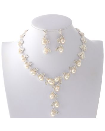 Synthetic Pearl Necklace Earring Set 