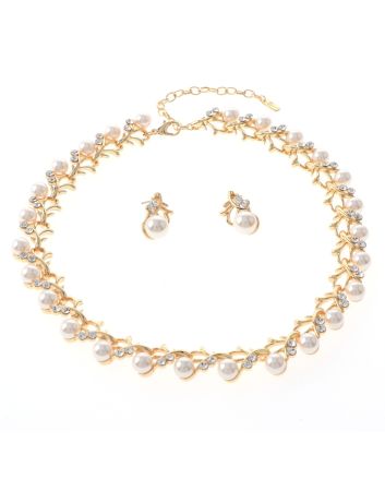 Synthetic Pearl Necklace Earring Set 