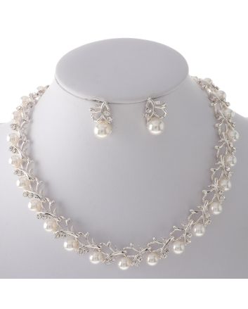 Synthetic Pearl Necklace Earring Set 