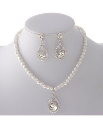 Synthetic Pearl Necklace Earring Set 
