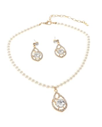 Synthetic Pearl Necklace Earring Set 