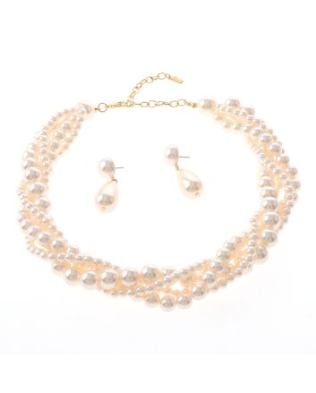 Synthetic Pearl Necklace Earring Set