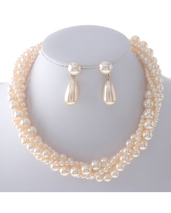 Synthetic Pearl Necklace Earring Set