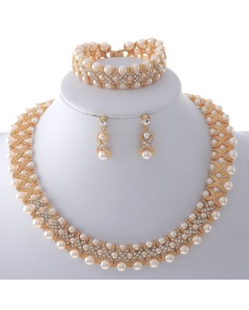 Synthetic Pearl Necklace Earring Set