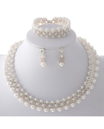Synthetic Pearl Necklace Earring Set