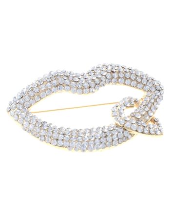 Large Crystal Lip & Heart Brooch