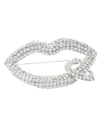 Large Crystal Lip & Heart Brooch